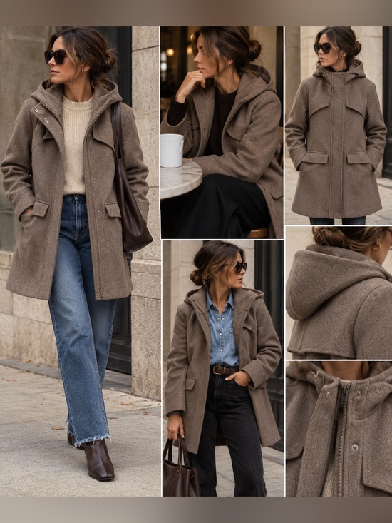 a new day Jackets & Blazers - A New Day Wool Blend Hooded Coat Women’s XS Taupe Brown NWOT